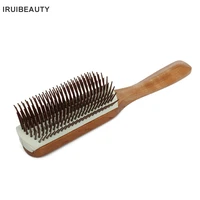 professional hairdressing wooden nine row comb straight curly hair comb heat resistant massage tooth round head nine row comb