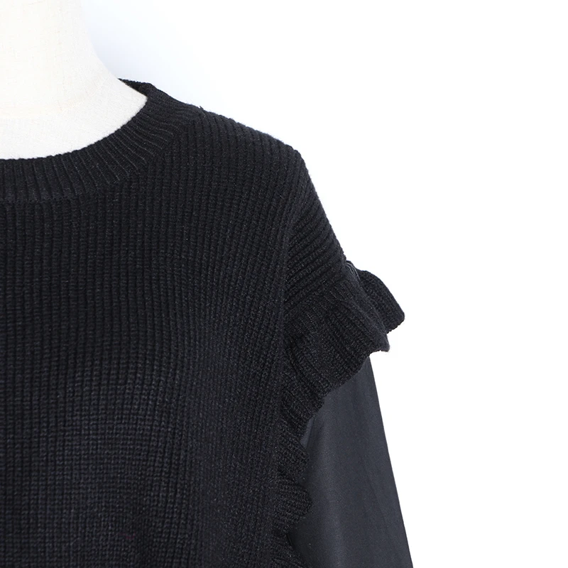 TWOTWINSTYLE Повседневный лоскутный женский свитер с рюшами круглый вырез длинный