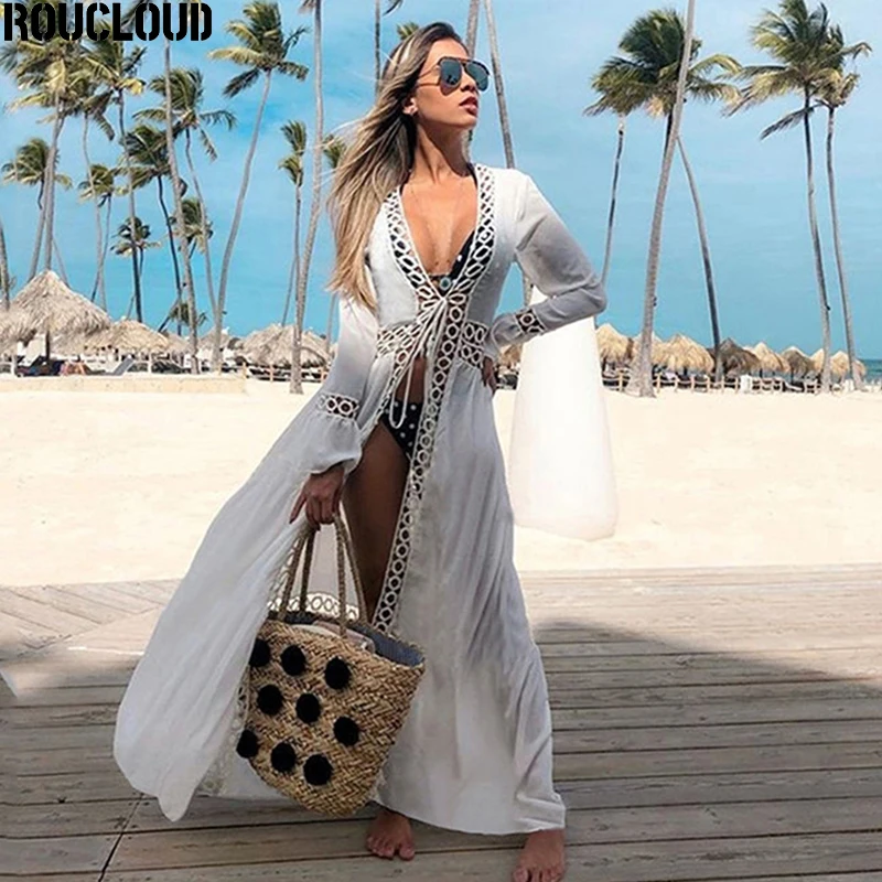 Белая гофрированная туника накидка сексуальное с вырезами на шнуровке вязаное