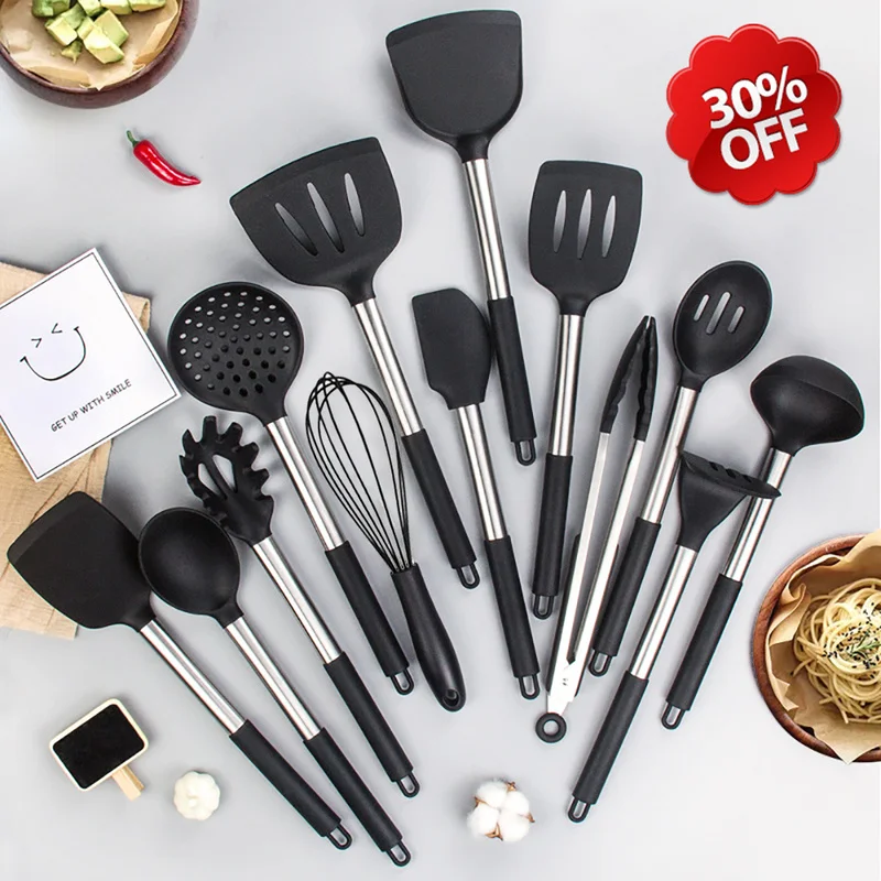 Kitchen Utensils Sets Non-stick Silicone Spatula Tongs for Cooking Appliances Set Stainless Steel Kitchenware | Дом и сад