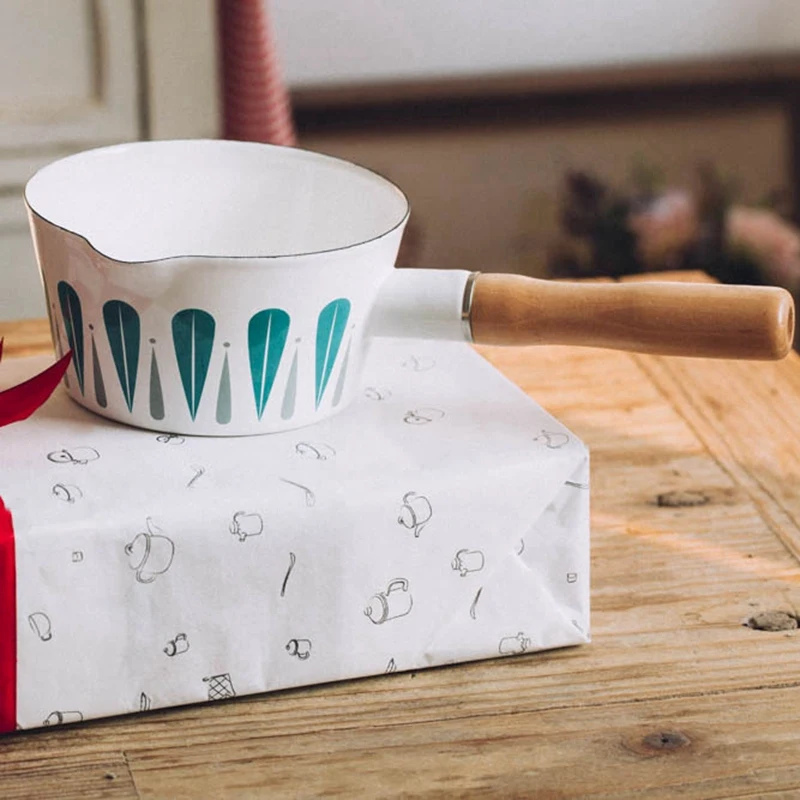 1Л эмалированная кастрюля для молока с рисунком листьев Детская приготовления