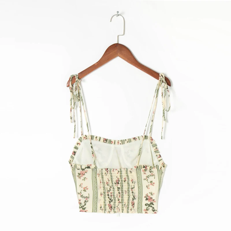 

Summer women's sexy flower print ruffle trim slim-fit camisole