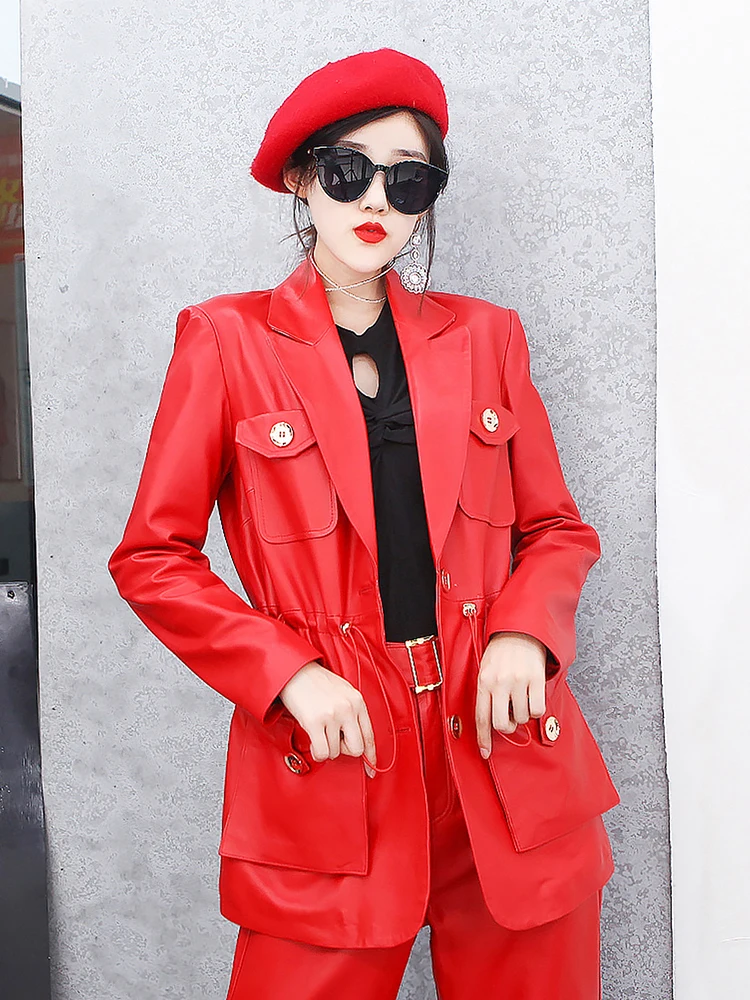 

JCHB 2021 Fashion Genuine Leather Jacket Women 100% Sheepskin Coat Female Korean Style Clothes Spring Autumn Femme Veste Pph294