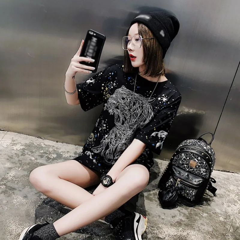 Осенняя футболка с круглым вырезом и длинным рукавом женская уличная в стиле