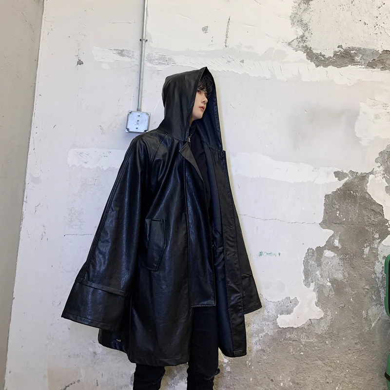 Куртка мужская кожаная с капюшоном модная ветровка в стиле хип хоп Готическая