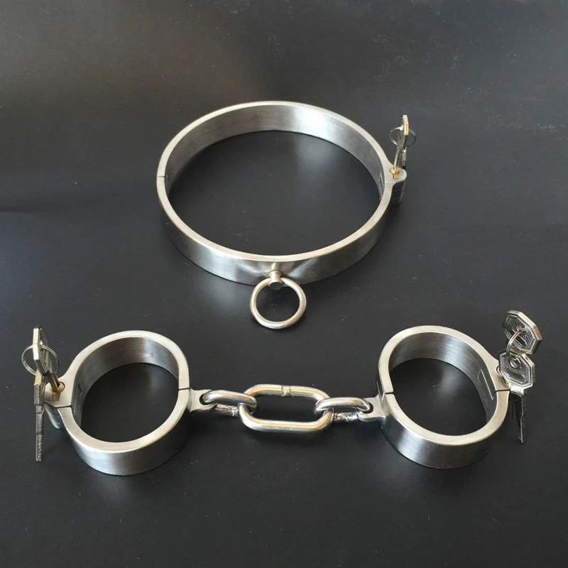 Heavy Stainless Steel Lockable Neck Collar Handcuffs Ankle Cuff Fetish Bondage Bdsm Hand Cuffs Restraints Sex Toys for Couples | Красота и