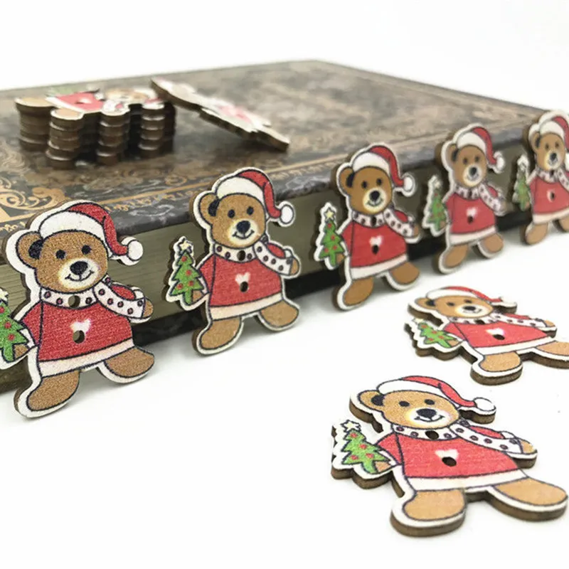 DIY 80 шт рождественские украшения Медведь деревянные кнопки для шитья