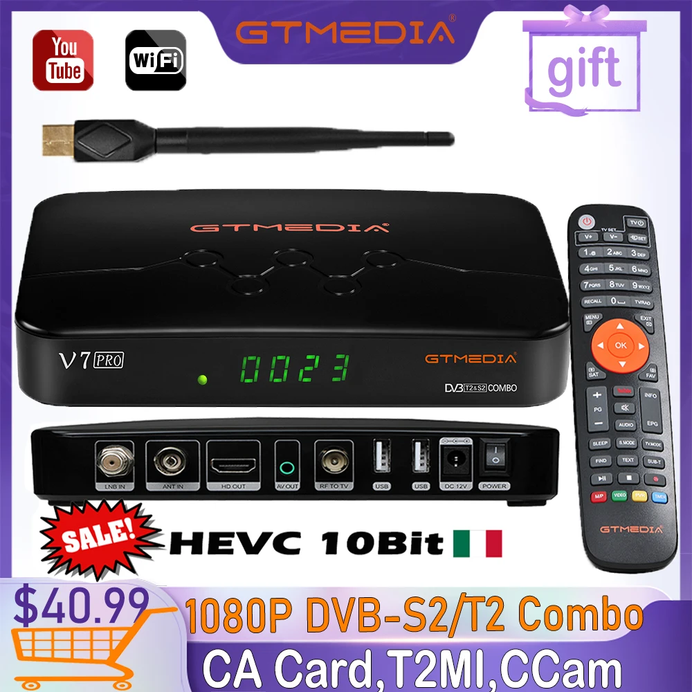 

2021 новый спутниковый ресивер GTMEDIA V7 Pro 1080P HD DVB S2 S2X T T2 Combo H.265 HEVC 10 бит USB Wi-Fi Ccam спутниковый ТВ бокс
