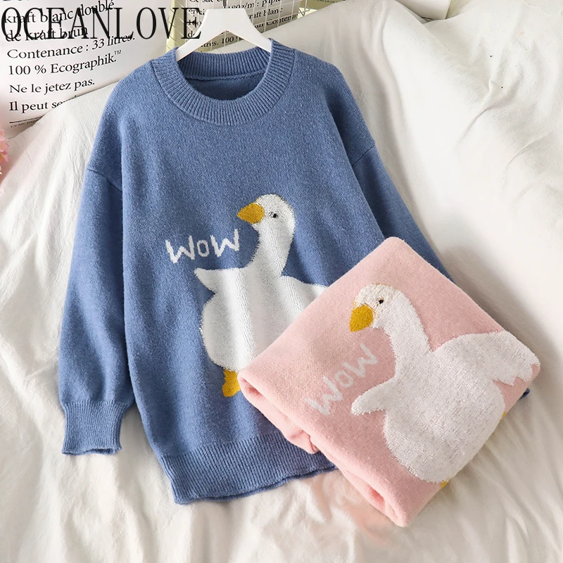 OCEANLOVE мультяшная утка зимняя одежда женские свитера милые осенние жаккардовые
