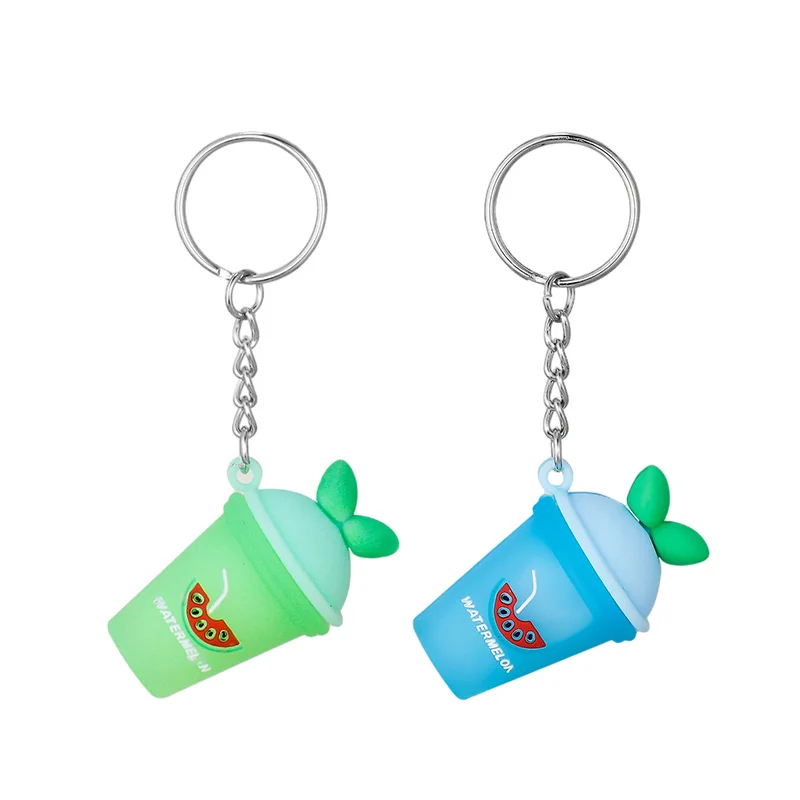 Cute Multicolor Simulation Watermelon Milk Tea Drink Keychain Cartoon Milk Tea Cup Coke Cup Bag Pendant Keychain Gift images - 6