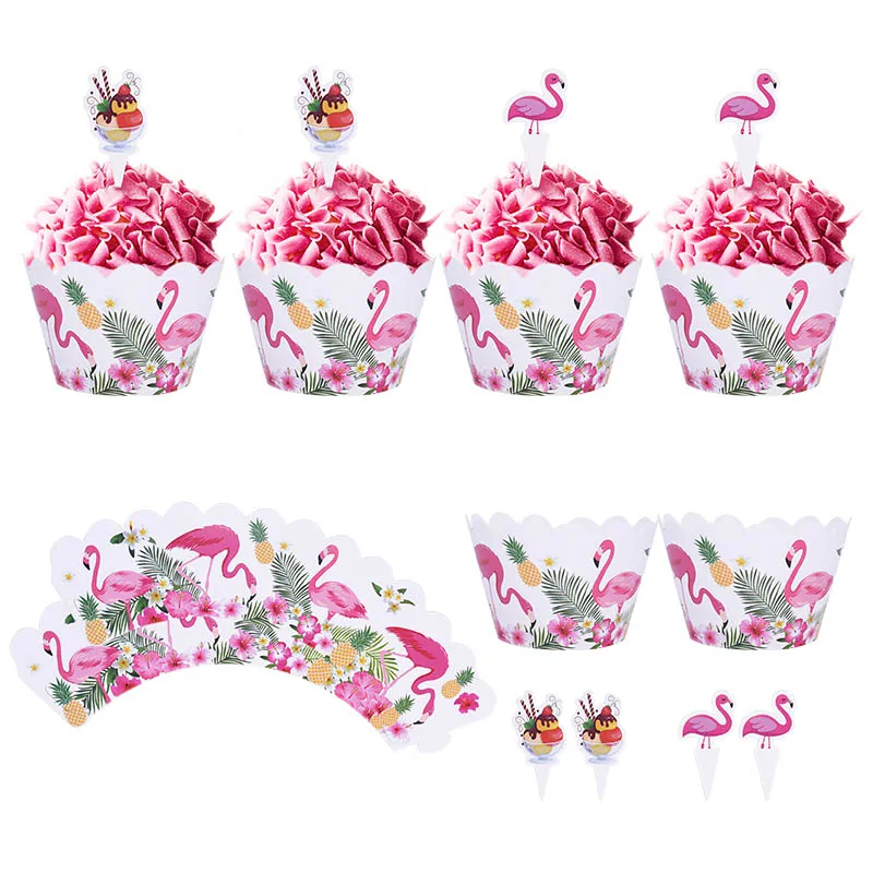 24 шт. Симпатичные розовые Фламинго обертки для кексов топпер торта тропическая