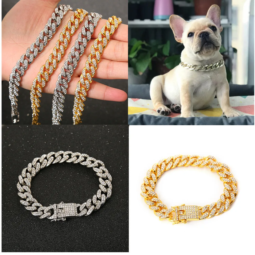 Цепочка для кота Pet Dog металлический ошейник с бриллиантами ширина 12 5 мм