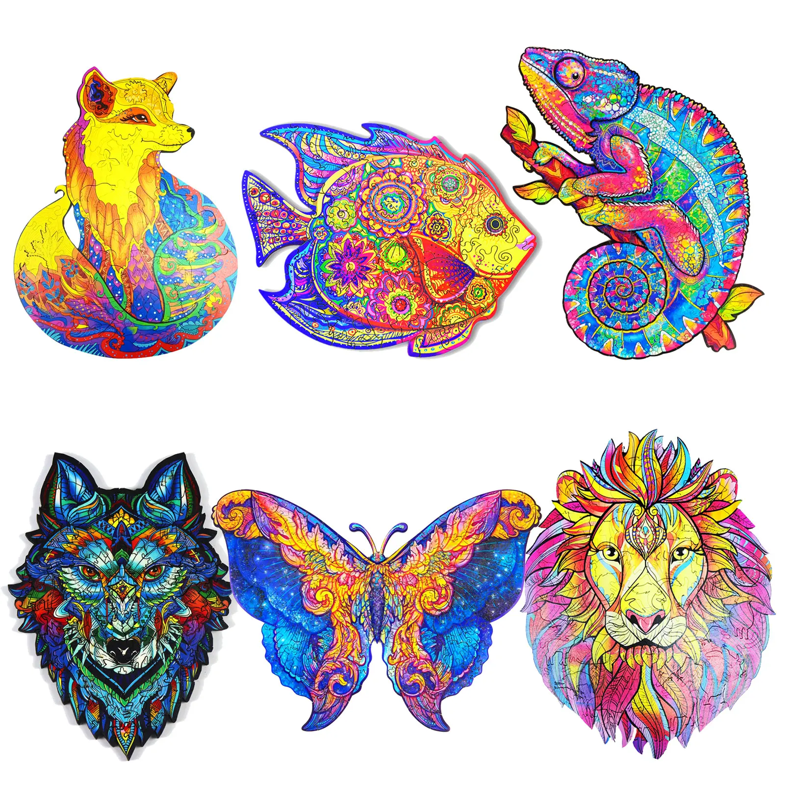 Деревянный пазл с волком и львом уникальная форма деревянный животными подарок