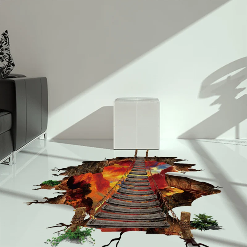 

60*90CM 3D Hell Bridge Wall Sticker Home Decoration for Floor Board Wallpaper Room Decal Halloween PVC Art Sticker