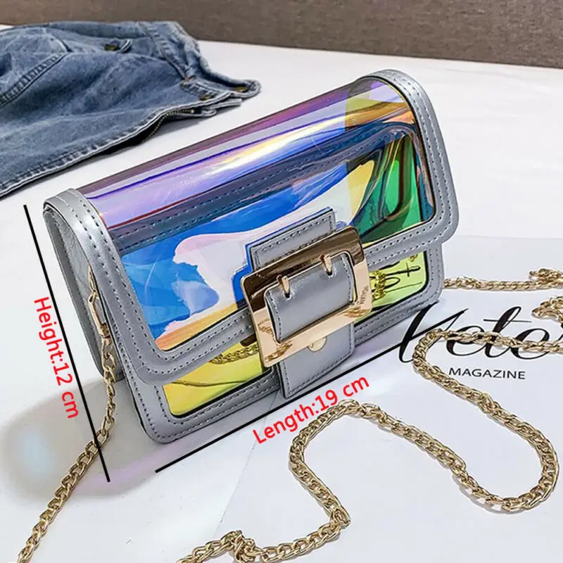 Модные женские Наплечные сумки прозрачная Лазерная цепочка летняя пляжная