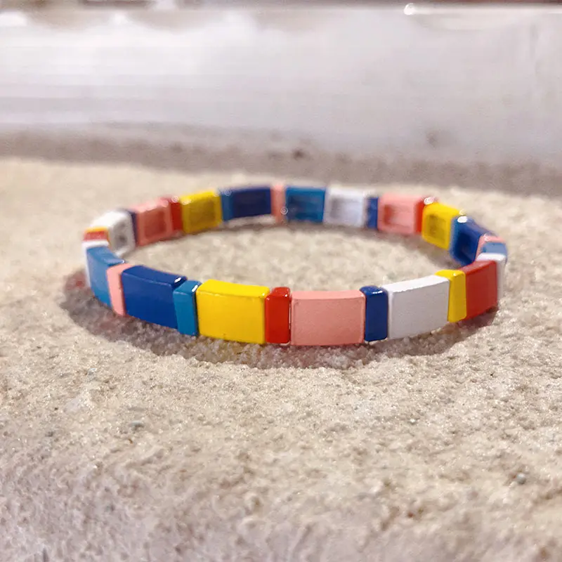 Flatfoosie браслет дружбы ручная работа эмаль Радуга плитка эластичный шарик