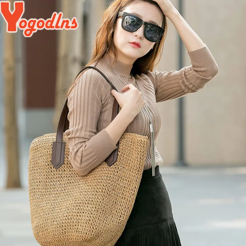 Yogodlns женская сумка ручной работы Соломенная Сумка богемные летние пляжные сумки