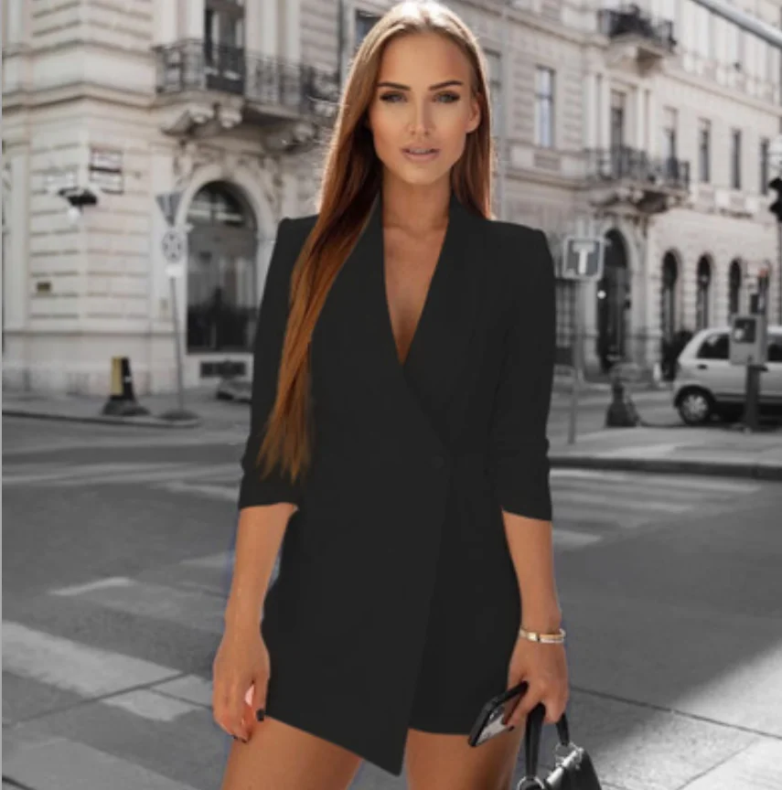 Женский офисный костюм с длинным рукавом белый блейзер отложным воротником