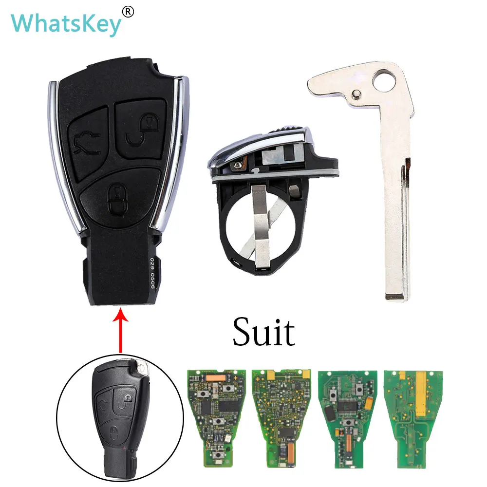 

WhatsKey NEW Modified Smart Key Shell for Mercedes for Benz C E Class W203 W204 Remote auto Key Case Uncut Blank Blade 3 Button