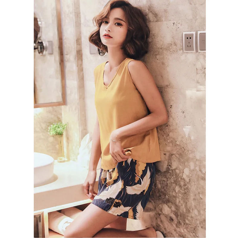 Пижамы женские весенние и осенние новые хлопковые шелковые пижамы из четырех