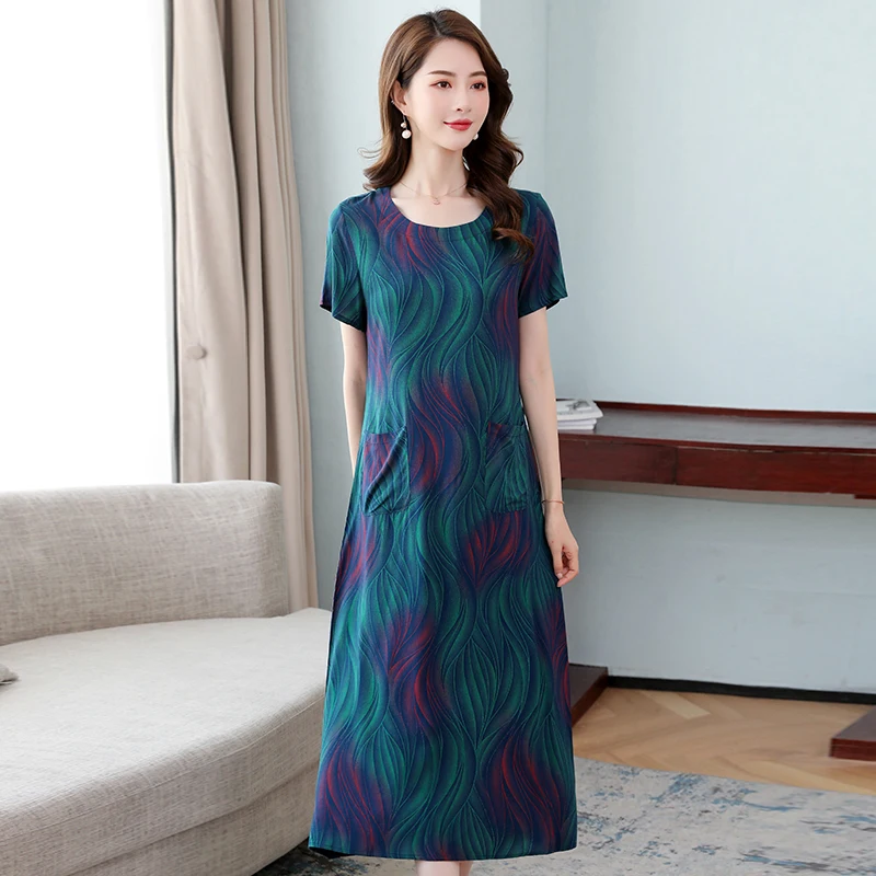 

Flowers Print Short Sleeve Summer Long Women Dress with Pocket Casual Women Vintage Dress Elegant Sundress Plus Size Vestido