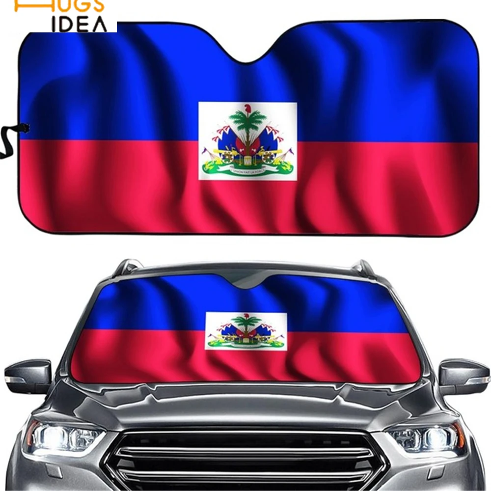 Haiti Flag Print Car Windshield Window Sunshade Large Reflective Sun Visor Screen Sun Cover Dustproof Universal