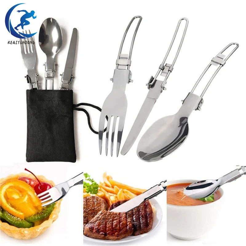 3 шт./компл. вилка/нож/ложка из нержавеющей стали посуда для улицы складные