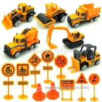 18pcslot city construction trucks sign set road excavator crane building bulldozer models kits education toys for children