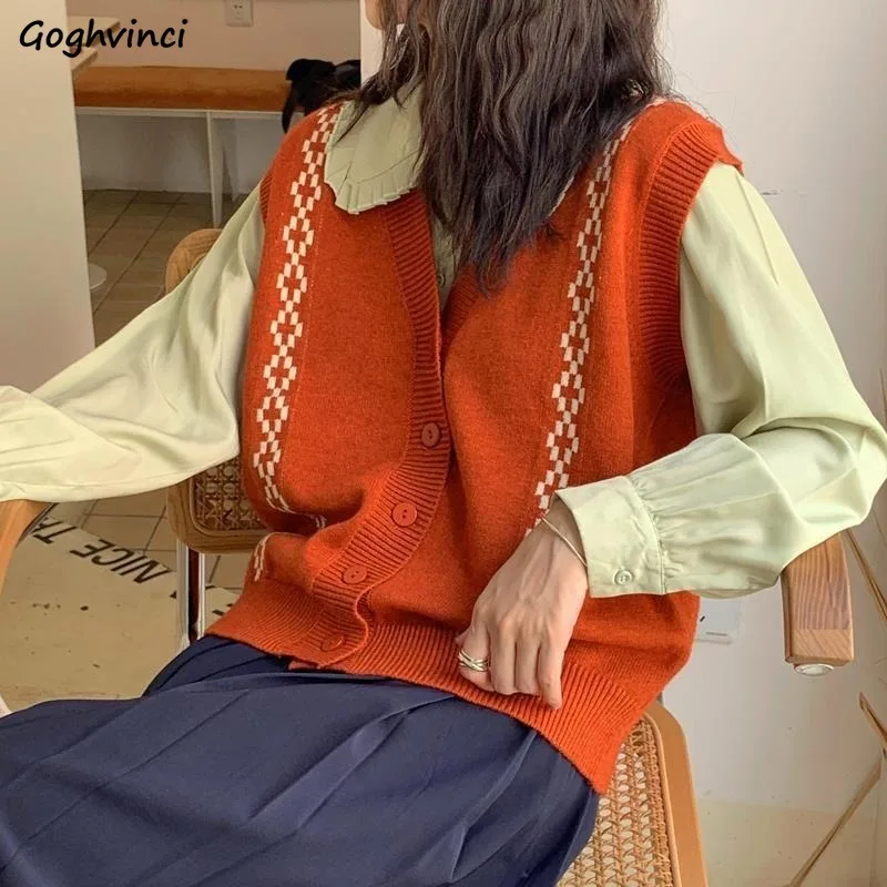 

Женский свободный кардиган без рукавов, Повседневный свитер-жилет с V-образным вырезом, Простой Модный облегающий кардиган с принтом в стил...