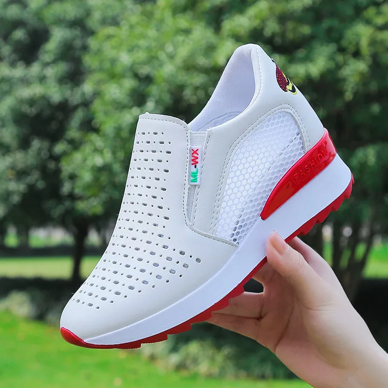 

New Women Shoes Woman Sneakers Vulcanized Shoes Hollow Out Breathable Internal Increased Wedge Platform Casual Shoes Female