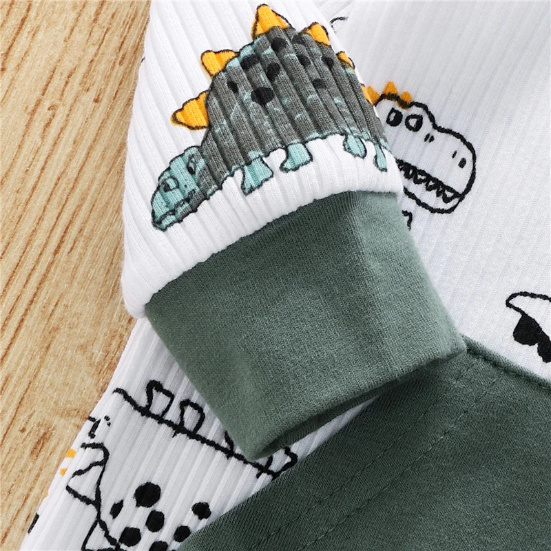 

0-24Months Toddler Baby Boys Cotton Romper with Cap,2Pcs Kids Boys Dinosaur Print O-Neck Long Sleeve Jumpsuit with Pocket+Hat
