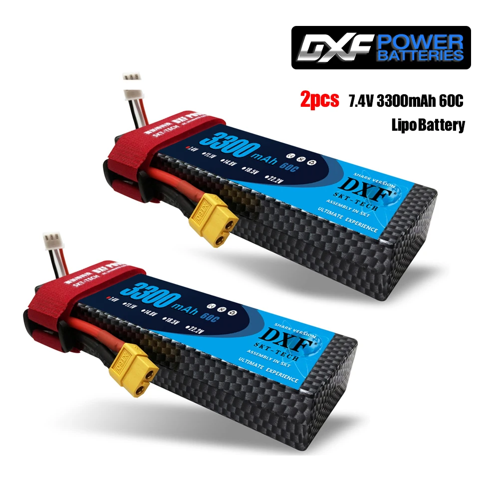 2 шт. DXF 7,4 В 3300 мАч 5200 мАч 6500 мАч Lipo аккумулятор жесткий чехол 2S 50C 60C 80C 1/10 1/8 весы для TRX Slash 4x4 RC автомобилей Жесткий Чехол