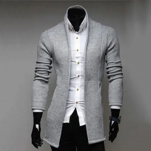 Light Gray Мужские Винтажные блейзеры, вязаные пальто с воротником-стойкой, деловые пиджаки, повседневные куртки, мужские облегающие пиджаки - Цвет: Light Gray