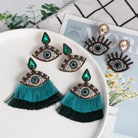 wholesale jujia ethnic turkish eye beads tassel dangle earrings for women boho exaggerate statement jewelry crystal earring