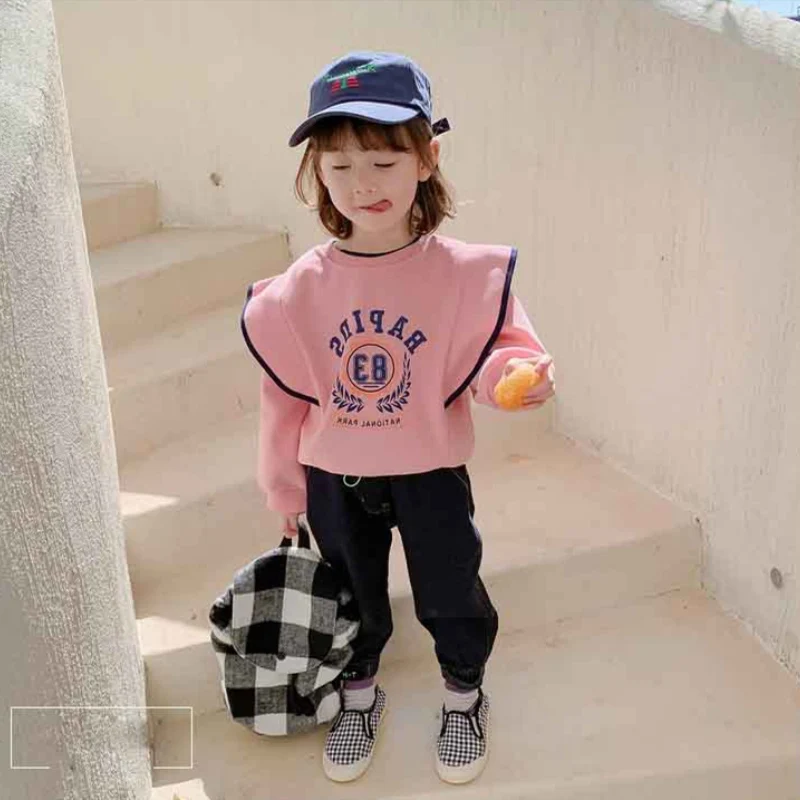 

Girls' Hoodies Sweatshirts Kids Outwear 2021 Ruffle Plus Velvet Thicken Winter Autumn Top Cotton Pullover Children's Clothing