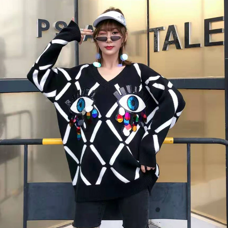 Женский вязаный свитер с капюшоном v-образным вырезом свободная одежда осень 2019 |