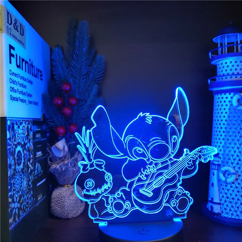 Фигурки из мультфильма Лило Стич Disney набор 3D светодиодных игрушек модель Охана