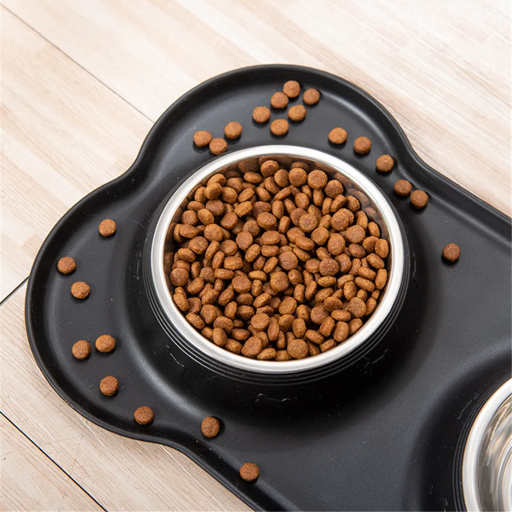 

Antislip Double Dog Bowl Stainless Steel Dog Bowl With No Spill Non-Skid Silicone Mat Feeder Bowls for Dogs Cats supplies