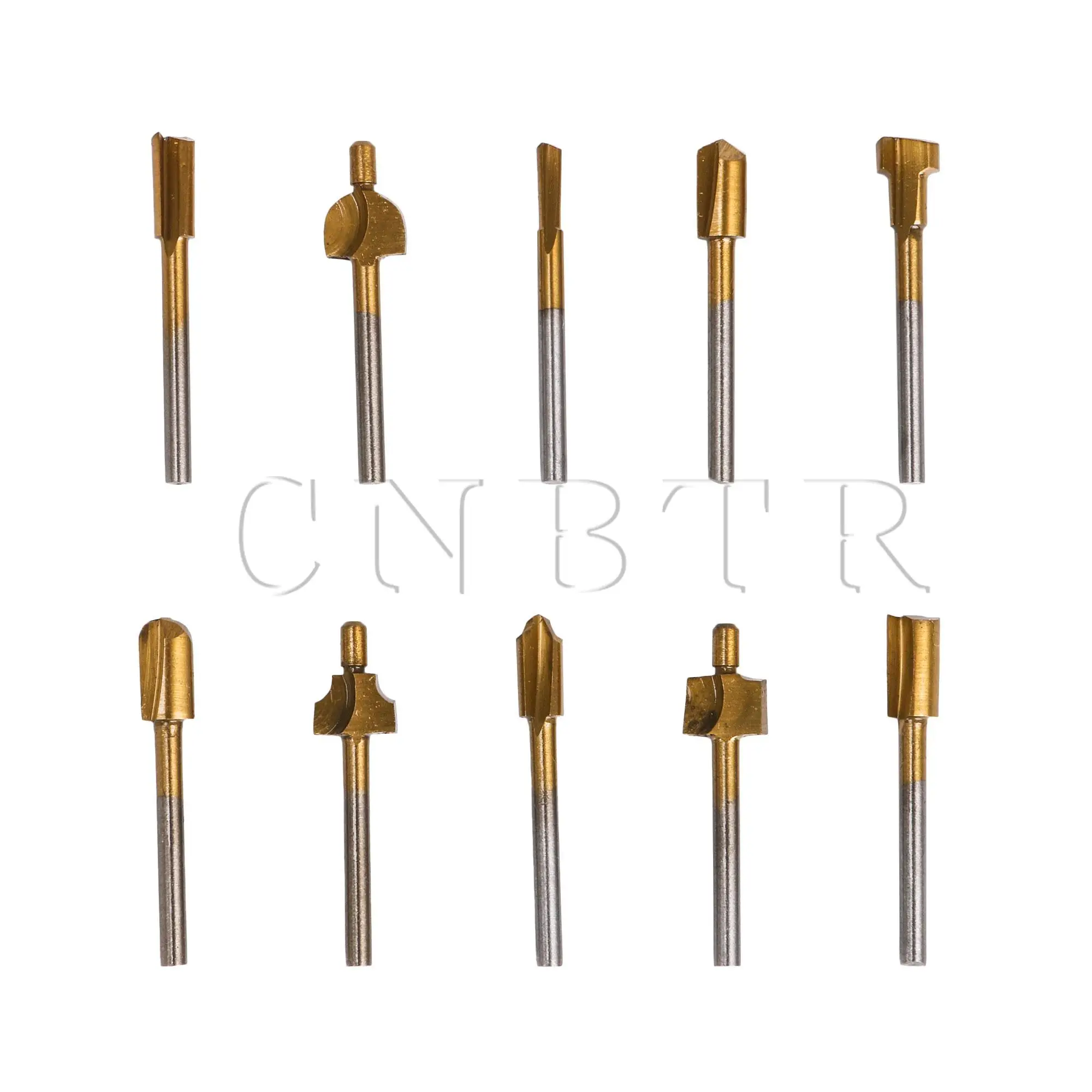 

CNBTR 10 PCS Titanium Coating Engraving Drilling Bits Tool for Woodworking Making