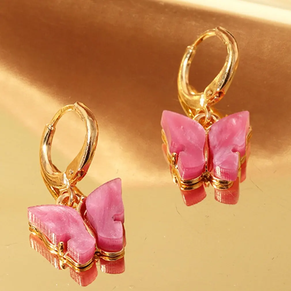 

Latest Fashion Color Butterfly Earrings For Lady Korean Insect Acrylic Charm Stud Earring Girls Indian Jewelry Wholesale Women