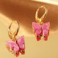latest fashion color butterfly earrings for lady korean insect acrylic charm stud earring girls indian jewelry wholesale women