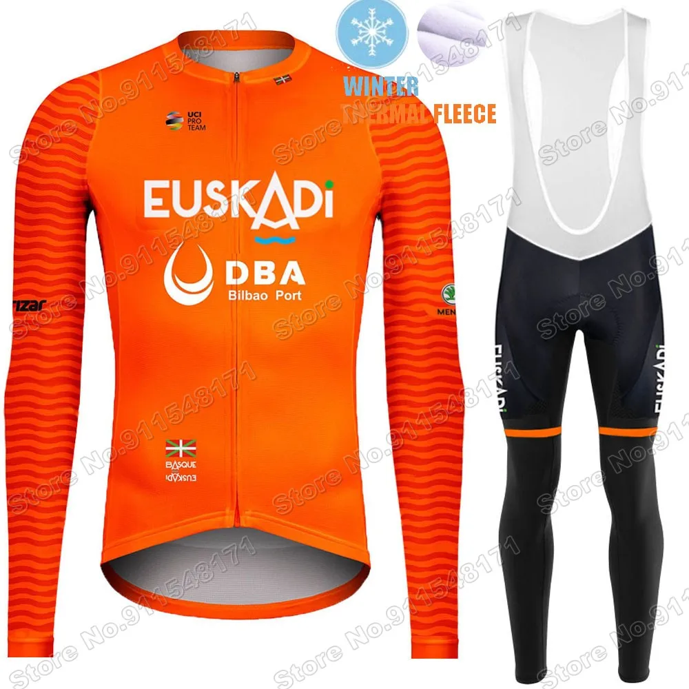 

2021 Euskaltel DBA Euskadi Team Winter Cycling Jersey Set Clothing Suit Mens Long Sleeve MTB Bike Road Pants Bib Ropa Ciclismo