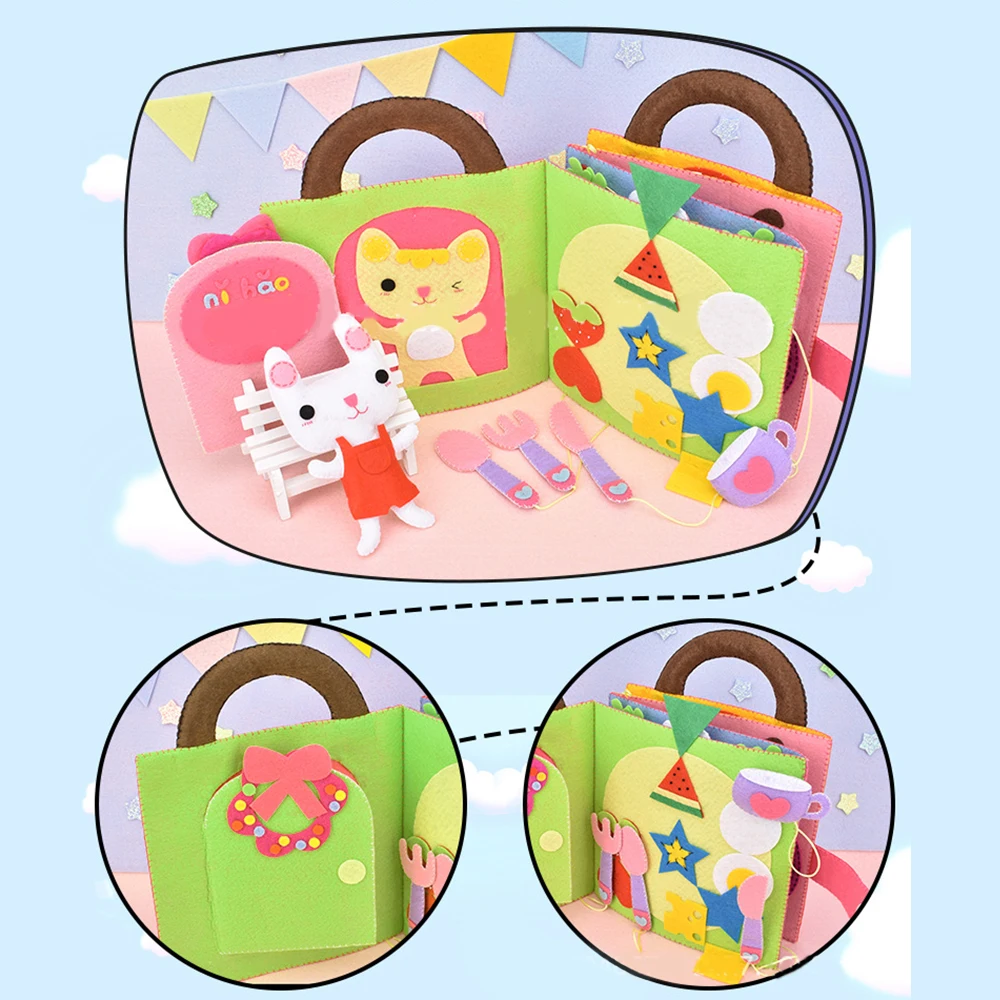 Детская тканевая книга из нетканого материала для рукоделия с кроликом ручная