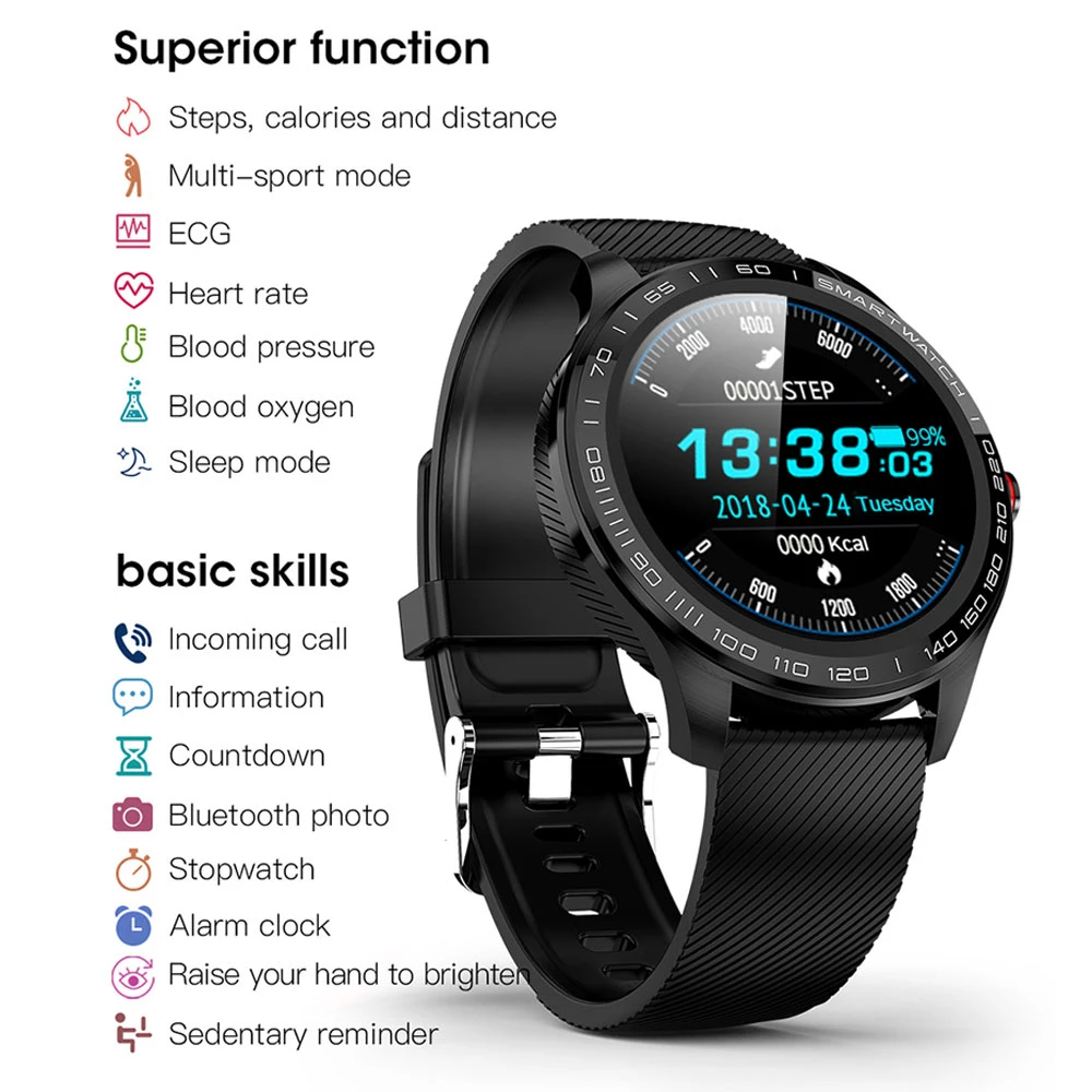 Смарт-часы LOKMAT мужские полностью сенсорные ЭКГ ППГ водонепроницаемые Bluetooth