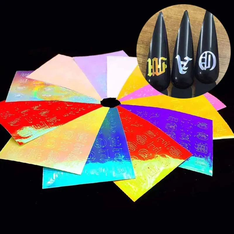 Голографический Алфавит стикер для ногтей 26 букв дизайн DIY лента светоотражающая