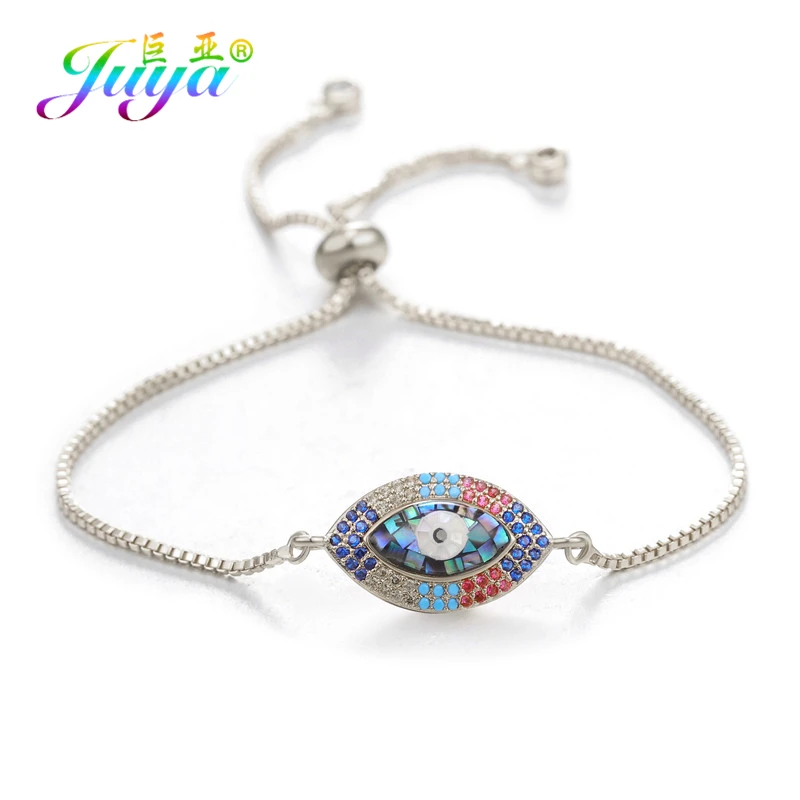 White Gold Juya модные золотые/серебряные/розовое золото регулируемые цепочки Шарм ракушка Evil Eye браслеты для женщин греческий глаз хамса, амулет Фатимы браслеты поставки - Окраска металла: White Gold
