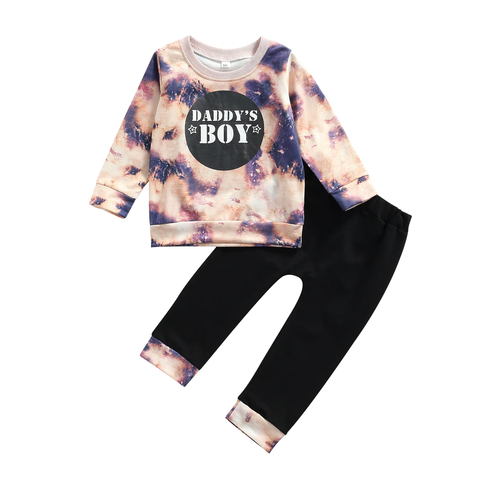 

Children Tie-dye Cotton Clothes Casual Set Baby Boys Letter Print Long Sleeve O-neck T-shirt Elastic Waist Trousers