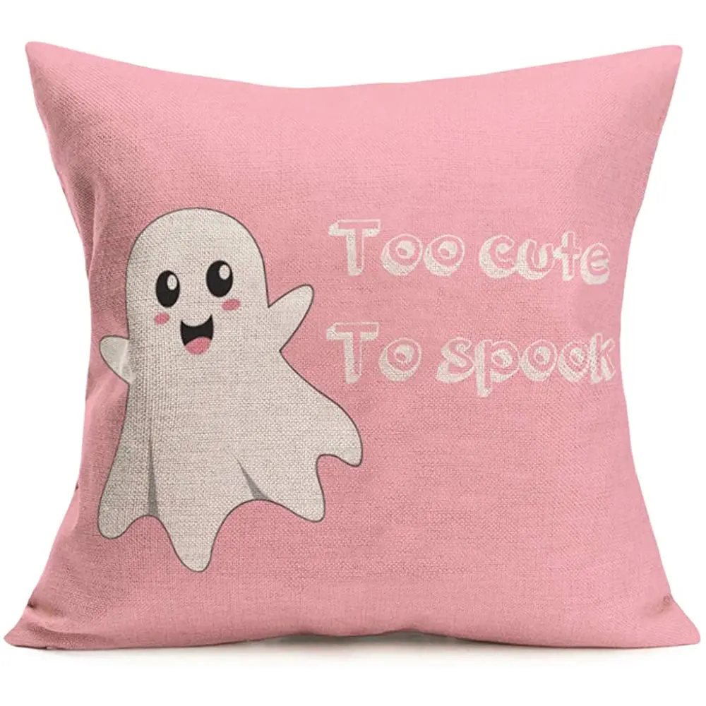 

Smilyard Lovely Ghost Halloween Party Throw Pillow Covers Pink Background Decorative Home Pillows Cover Cotton Linen