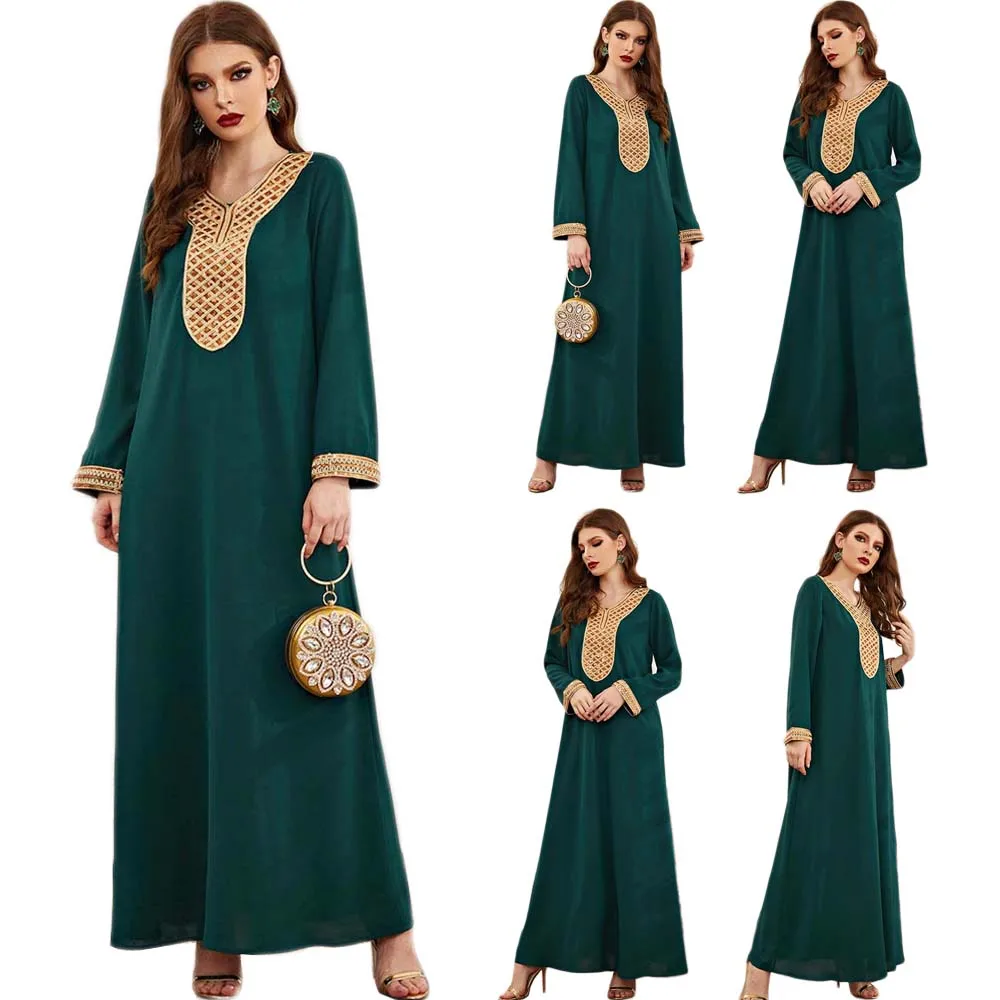 Длинное платье с блестками для мусульманской женщины Дубай, Арабский Кафтан с длинным рукавом, макси-халат, турецкий Средний Восток, Рамада...