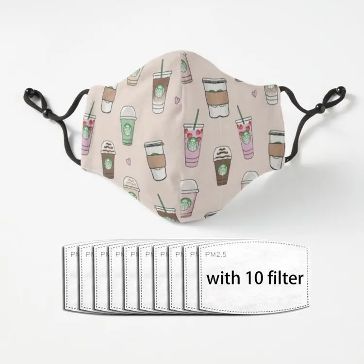 

Маска для лица с принтом кофе, маска для взрослых, для мужчин и женщин, маска для лица от пыли, моющаяся многоразовая дышащая маска